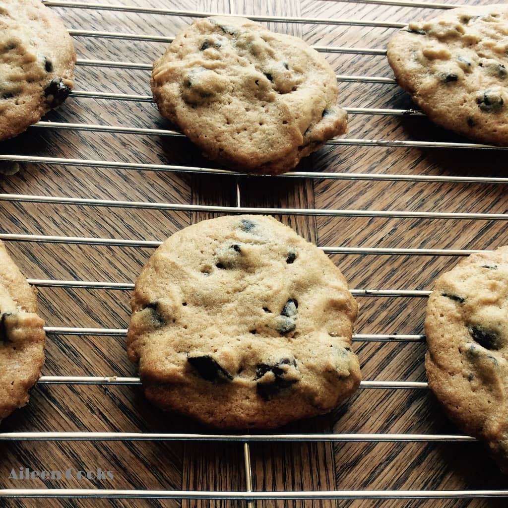 Easy Peanut Butter Chocolate Chip Cookies on a cooling rack.