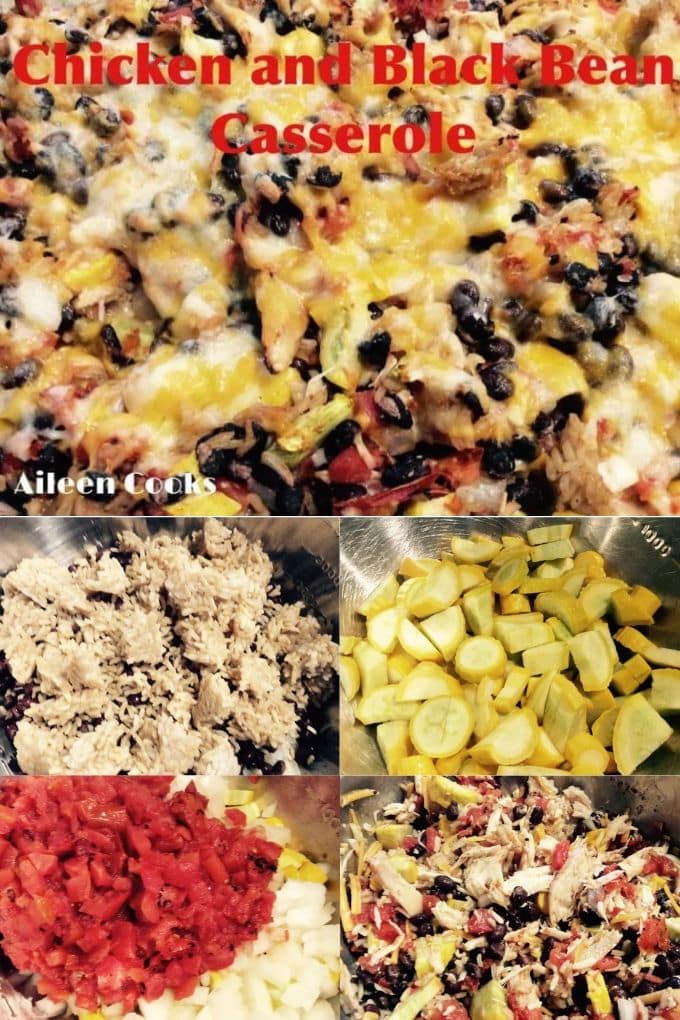 Collage of the ingredients for black bean casserole.