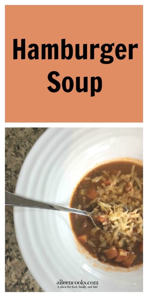 Easy hamburger soup recipe on https://aileencooks.com