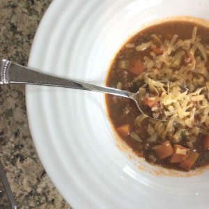 Easy hamburger soup recipe on https://aileencooks.com