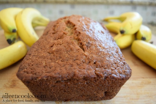 Moist and Deliciuos Banana Bread with a chewy crust from https://aileencooks.com