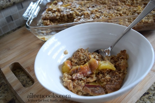 This Amish-Style Nectarine Baked Oatmeal is a frugal and filling breakfast made with rolled oats, nectarines, eggs, milk, and spices. You can prep it the night before for an easy breakfast or prepare it as a freezer meal.