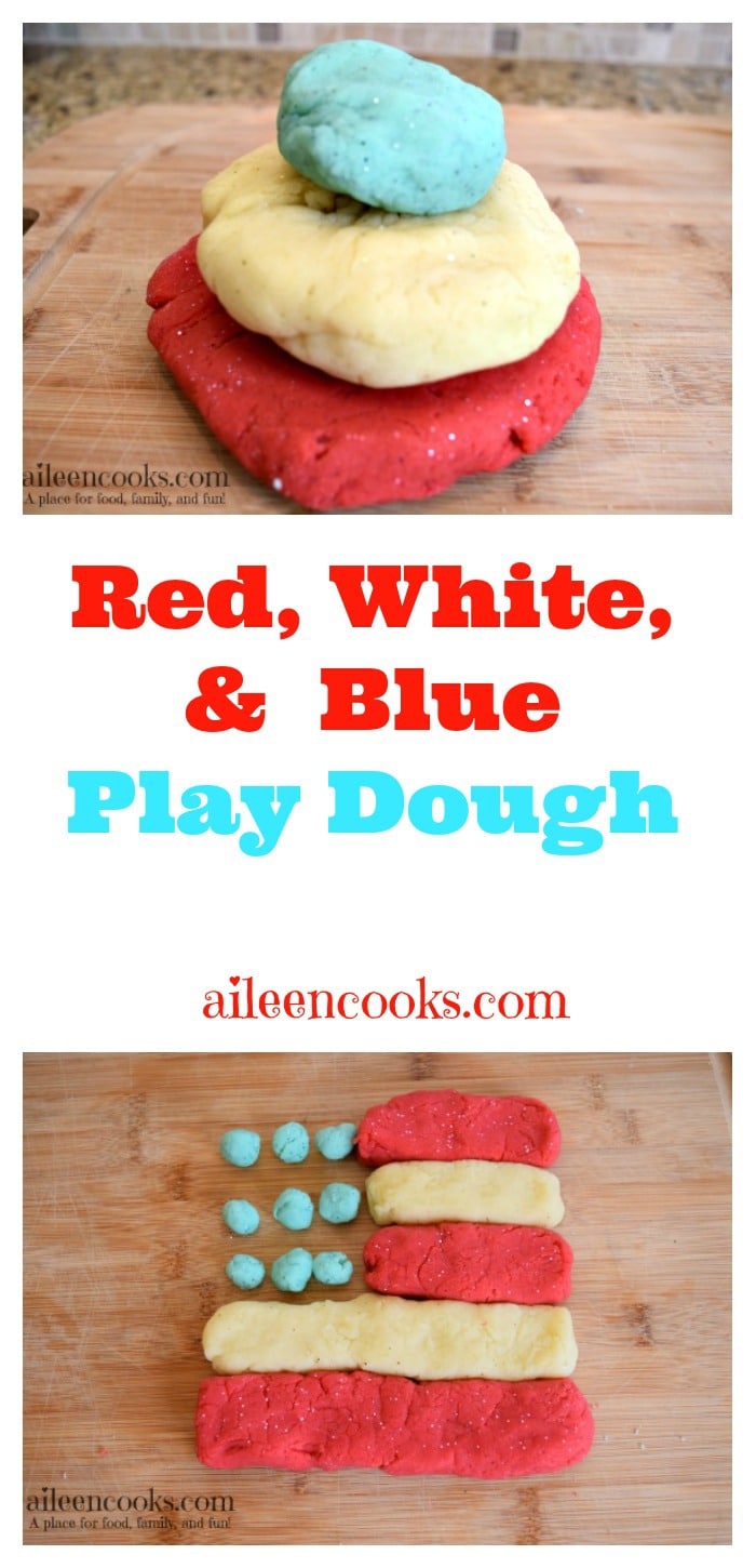 Sparkly and Scented Red, White, and Blue Play Dough. It is so easy to make homemade play dough and is perfect for a patriotic celebration.