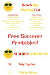 Grab your free summer printables from aileencooks.com featuring a printable summer schedule and printable beach day packing list.