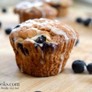 Banana Blueberry Muffins with vanilla glaze | https://aileencooks.com