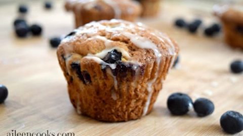 Banana Blueberry Muffins With Vanilla Muffin Glaze Aileen Cooks