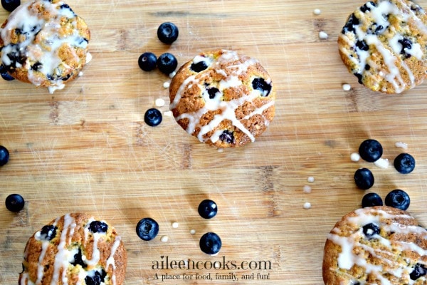 Banana Blueberry Muffins with vanilla glaze | https://aileencooks.com