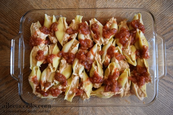 Taco Stuffed Shells. This freezer friendly comfort food is shells stuffed with ground turkey, cream cheese, and refried beans. It's topped with salsa, tortilla chips, and cheese. This meal is super kid-friendly and can easily be frozen for a busy a night. 