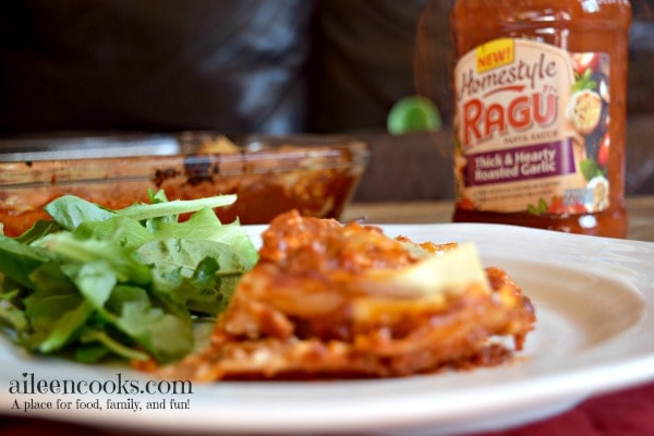 Roasted Garlic Three Cheese Lasagna. This is an easy to make family meal with no boil lasagna noodles. Vegetarian. Freezer Friendly. Kid Friendly. [ad] https://aileencooks.com