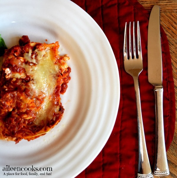 Roasted Garlic Three Cheese Lasagna. This is an easy to make family meal with no boil lasagna noodles. Vegetarian. Freezer Friendly. Kid Friendly. [ad] https://aileencooks.com