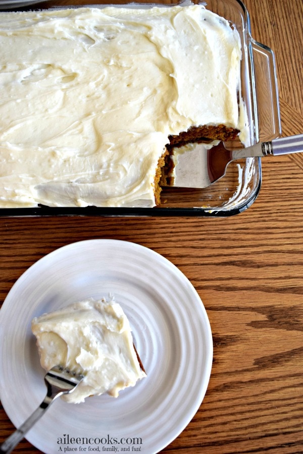 This pumpkin sheet cake with cream cheese frosting is the perfect way to welcome fall and all things pumpkin spice. The pumpkin pie flavor is perfect for a holiday meal like thanksgiving or christmas. It's also easy enough to whip up for a pot luck.