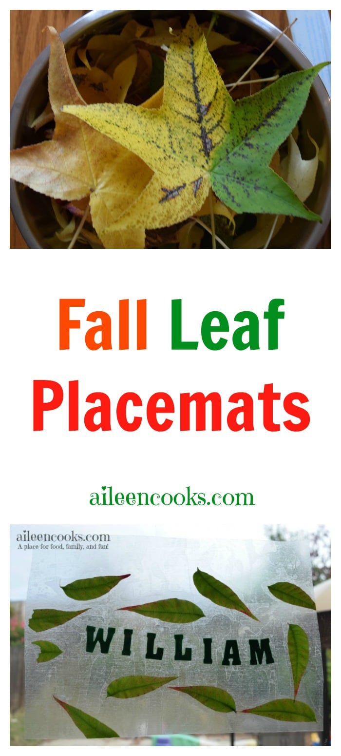 Fall Leaf Placemats are a fun Fall preschooler activity that incorporates nature and name recognition. Post from aileencooks.com. Thanksgiving activity for kids. DIY Thanksgiving decor.
