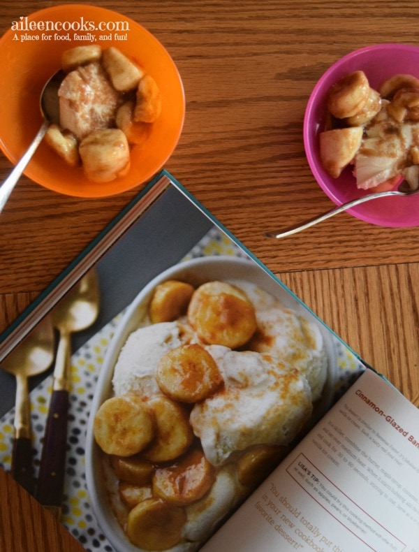 Cooking With Kids: Cinnamon Glazed Bananas. A perfect recipe to get your kids in the kitchen and learning about fresh product and practicing their knife skills. Recipe from aileencooks.com