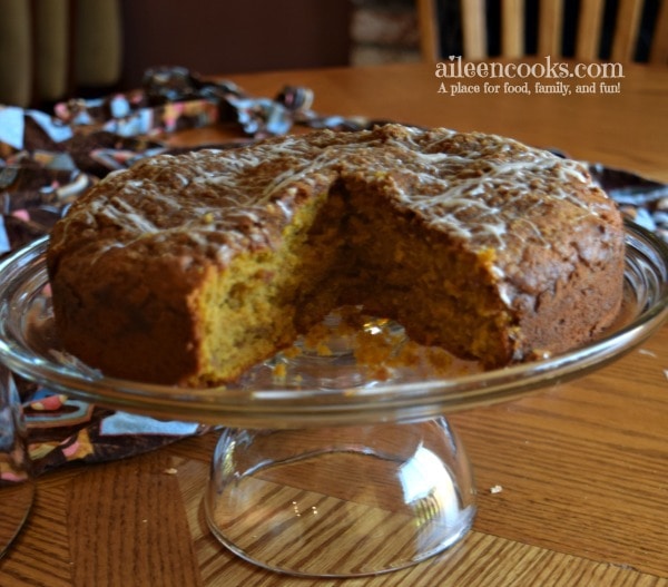 Pumpkin Streusel Coffee Cake topped with brown sugar streusel and sweet vanilla icing. Recipe from aileencooks.com.