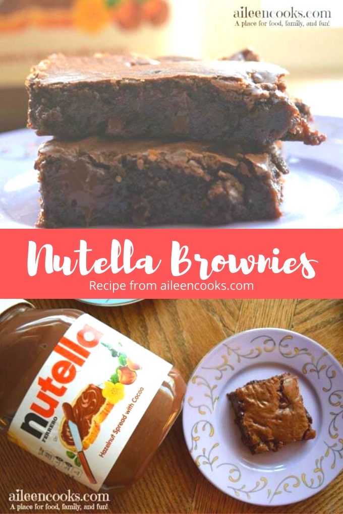 collage photo of brownies and words "nutella brownies"