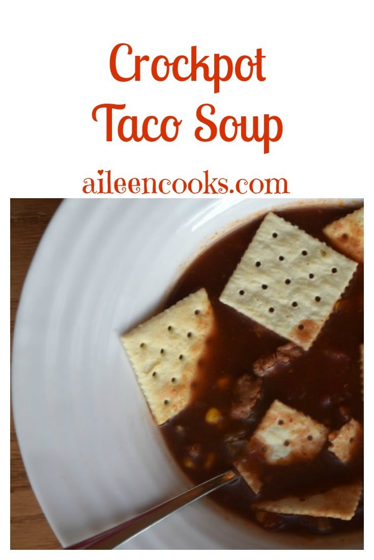 Crockpot taco soup filled with ground turkey, beans, corn, and diced green chiles. Recipe from aileencooks.com. slow cooker soups. healthy recipes.