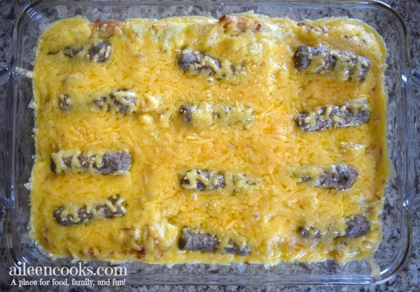 Egg & Sausage Breakfast Casserole made with turkey sausage and crescent rolls. Perfect Christmas morning breakfast or brunch recipe. Found on aileencooks.com.