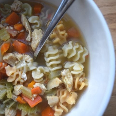 Colorful Chicken Noodle Soup is the perfect healthy soup recipes to cook with your kids. Recipe from aileencooks.com. kids in the kitchen. cooking with kids. Recipes to make with kids.