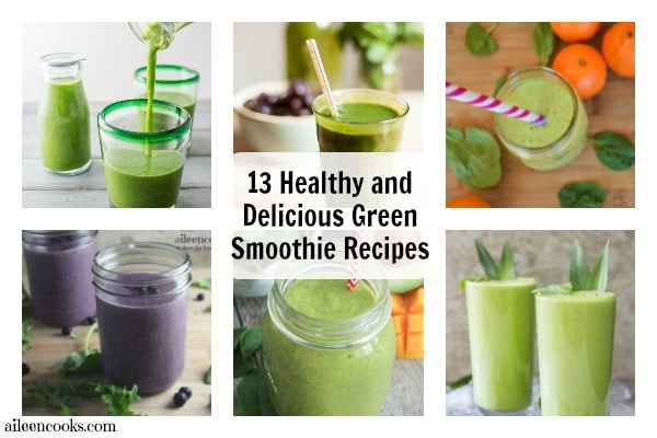 13 healthy green smoothies. Kale green smoothies. Spinach Green Smoothies. Purple Smoothies. Post from aileencooks.com.