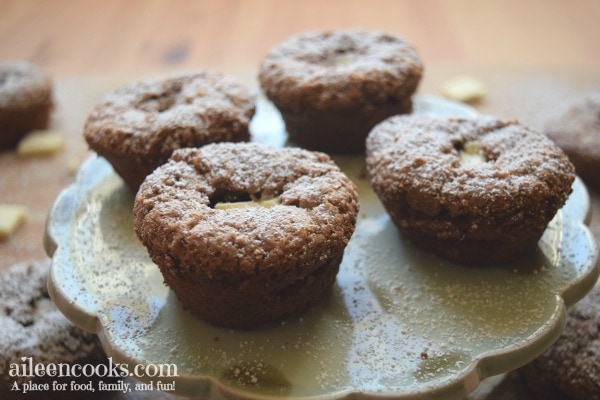 Molten Flourless Chocolate Cupcakes with a white chocolate molten center. Recipe from aileencooks.com.