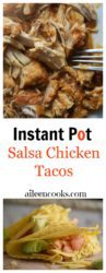 Make these instant pot salsa chicken tacos in your pressure cooker with just 5 minutes prep time! This recipes uses frozen chicken breasts. It seriously can't get easier than this! It's a family favorite!