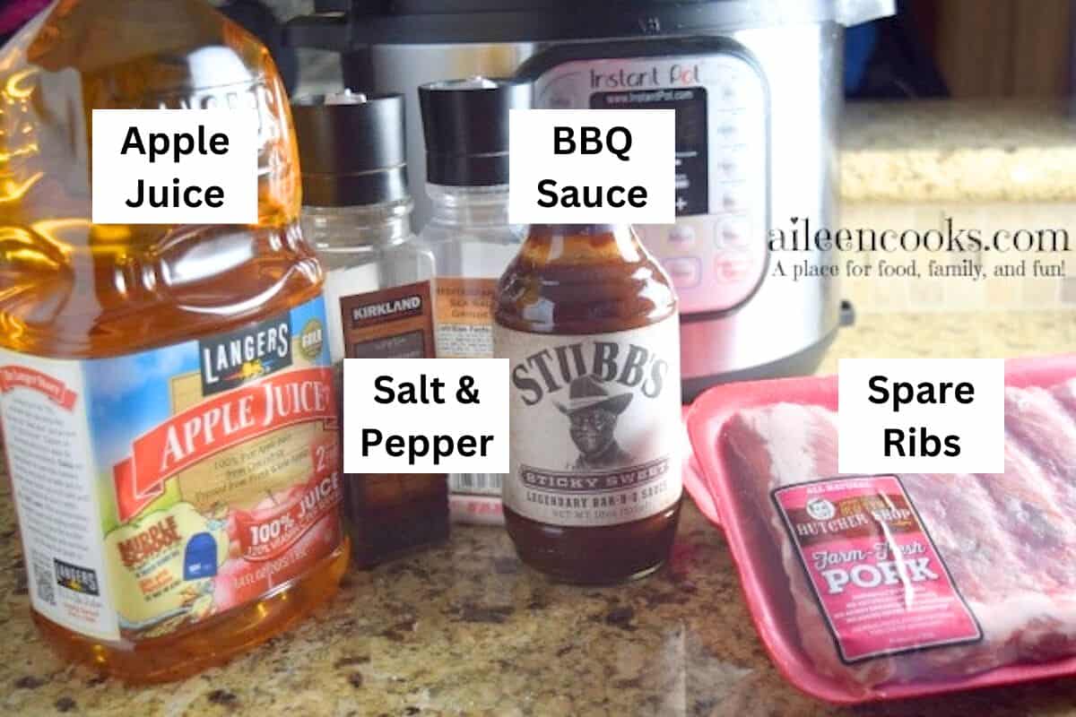 The ingredients for spare ribs laid out in front of an instant pot.