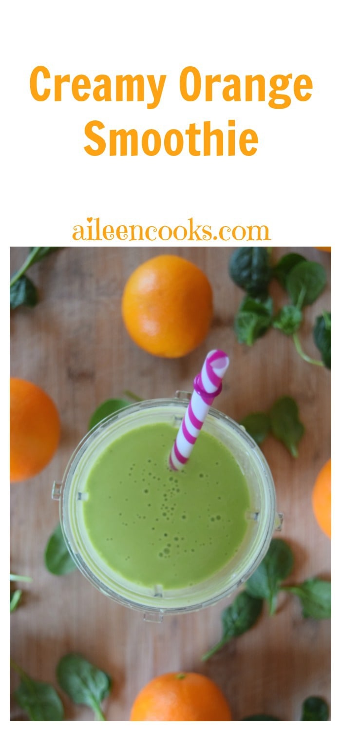 Creamy Orange Smoothie with fresh oranges, baby spinach, and banana all made in the Nutri Ninja® Nutri Bowl™ Duo™. Recipe from aileencooks.com. Green smoothie recipe. Healthy smoothie recipe. Orange Juilius copycat recipe. #ad