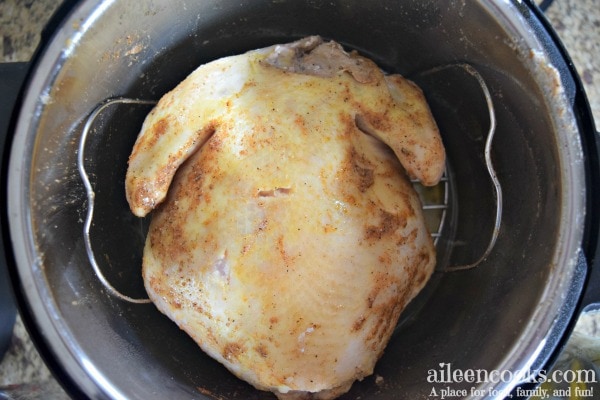 Cook a whole chicken in the instant pot electric pressure cooker in under 1 hour. Instant Pot Whole chicken recipe from aileencooks.com.