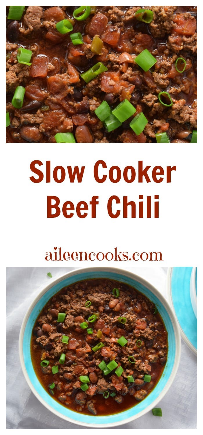 Slow Cooker Beef Chili. Crockpot Chili Recipe. Healthy Crockpot Recipe. recipe from aileencooks.com #IC #AD #SWBeans