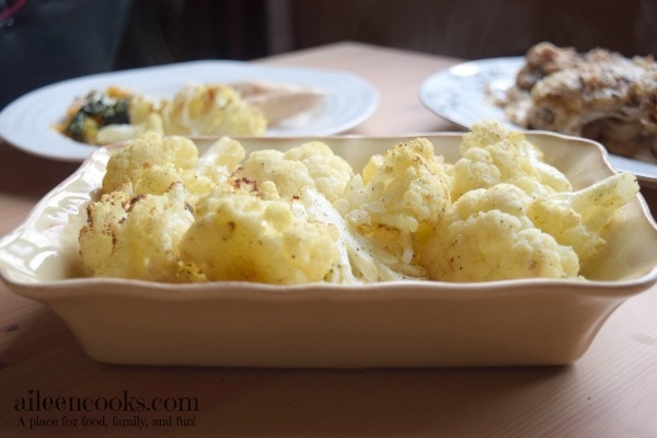 Make this kid friendly vegetable dish tonight! Recipe for Spiced Roasted Cauliflower from aileencooks.com.