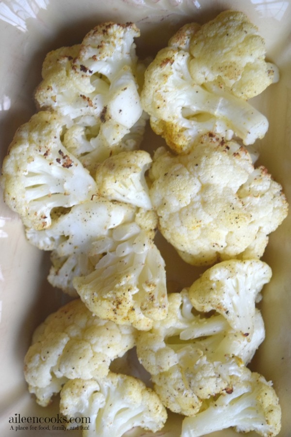 Make this kid friendly vegetable dish tonight! Recipe for Spiced Roasted Cauliflower from aileencooks.com.