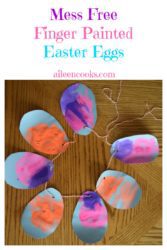 Have you tried mess free finger painting with your kids? It is so much fun and keeps their hands and clothes clean! Mess Free Finger Painted Easter Eggs are a great way to decorate for Easter with your kids!
