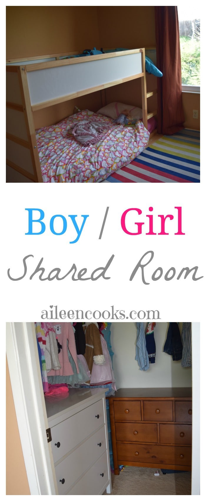 A peek inside our boy and girl shared room. Post from aileencooks.com.