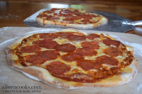 Quick and easy homemade pizza dough. Whip up a batch of pizza dough with just a few simple ingredients in under 30 minutes. No rise time needed! This recipes makes 2 thin crust medium pizzas or 1 thick crust large pizza. 