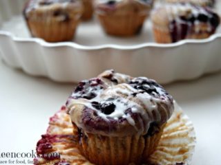 Whole Wheat Mixed Berry Muffins with Vanilla Drizzle