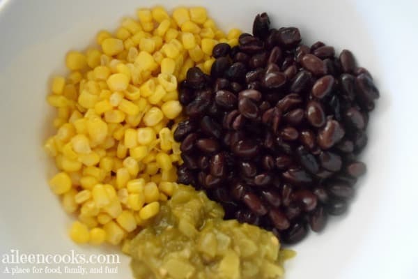 black beans, corn, and green chilies ready to be grilled into quesadillas