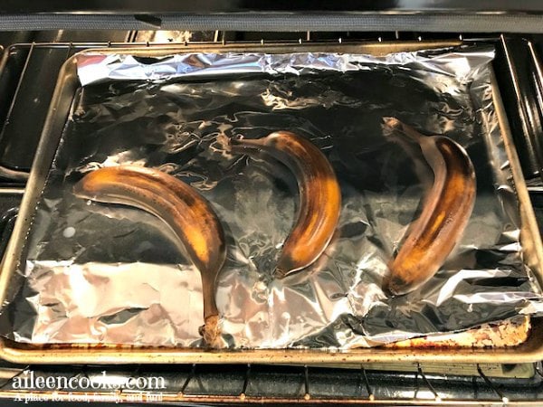 how to ripen bananas in the oven! Be ready to bake banana bread any time with this easy to follow tutorial.