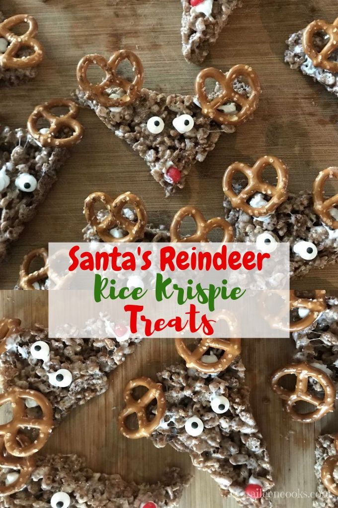 Collage photo with words "Santa's reindeer Rice Krispie treats"