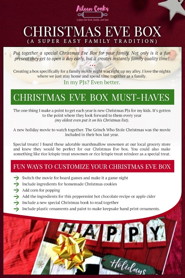 Infographic with all of the ideas for filling a Christmas Eve box.