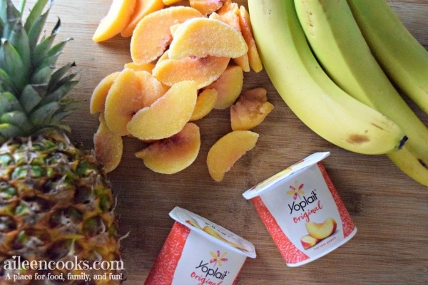 Make this yummy fruit smoothie! Peach Paradise smoothie is packed full of peaches, pineapple, banana, and yogurt.