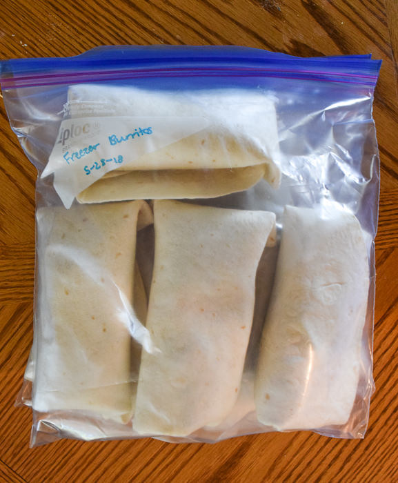 freezer burritos in a freezer bag.