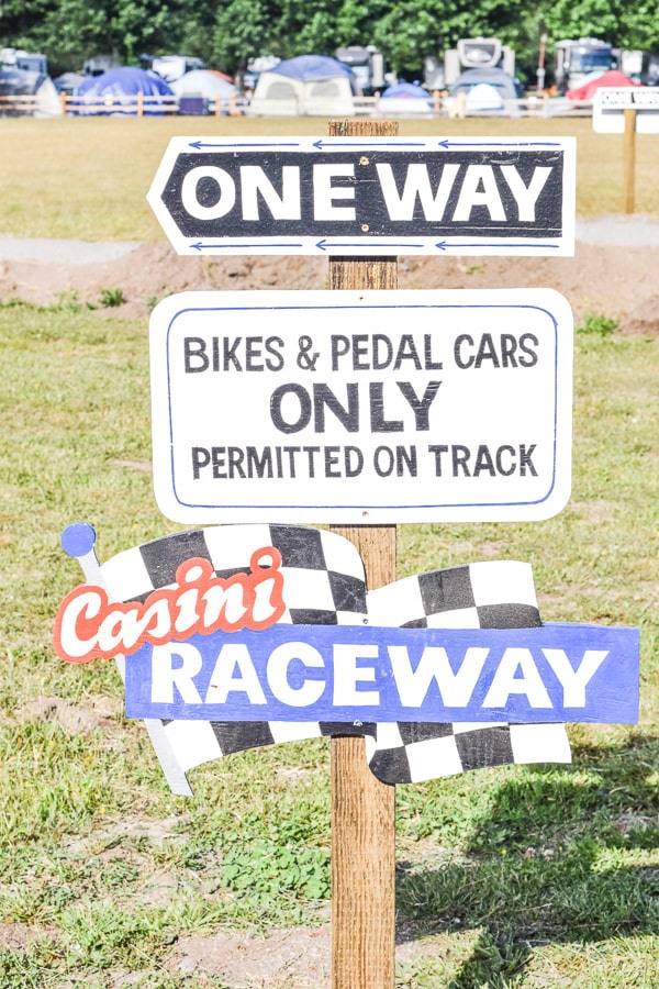 Casini Raceway sign at Casini Ranch Resort.