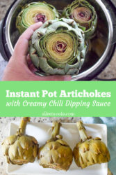 Instant Pot Artichokes are the easiest and fastest way to steam artichokes. Learn how to make them along with a delicious creamy chili dipping sauce in this post!