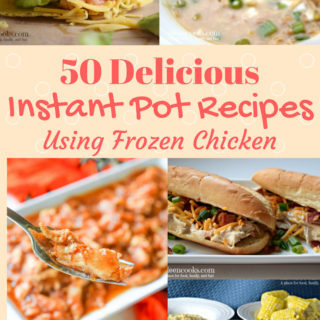 Collage of 4 instant pot frozen chicken recipes.