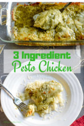Make this super simple 2-ingredient baked pesto chicken recipe tonight! You can't go wrong with flavorful pesto and gooey melted cheese.
