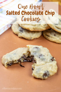 Whip up a batch of these delicious salted chocolate chip cookies with two different types of chocolate. The best part? You only have to dirty one bowl to make these cookies! 