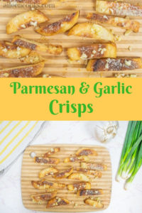 Whip up a batch of these buttery parmesan & garlic crisps that are bursting with garlic flavor. It takes just a few simple ingredients to make these as a snack, side dish, or appetizer.