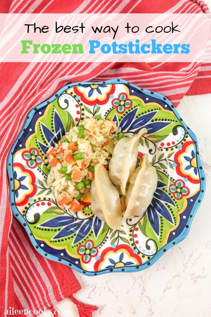 A plate of Ling Ling potstickers and homemade fried rice.