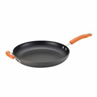 Rachael Ray Hard-Anodized  Nonstick 14-Inch Skillet with Helper Handle, Gray with Orange Handle