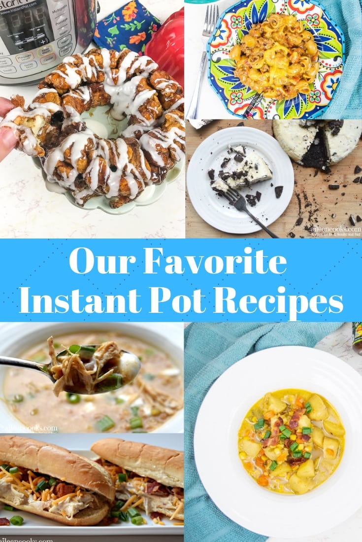 A collage image of several instant pot recipes.